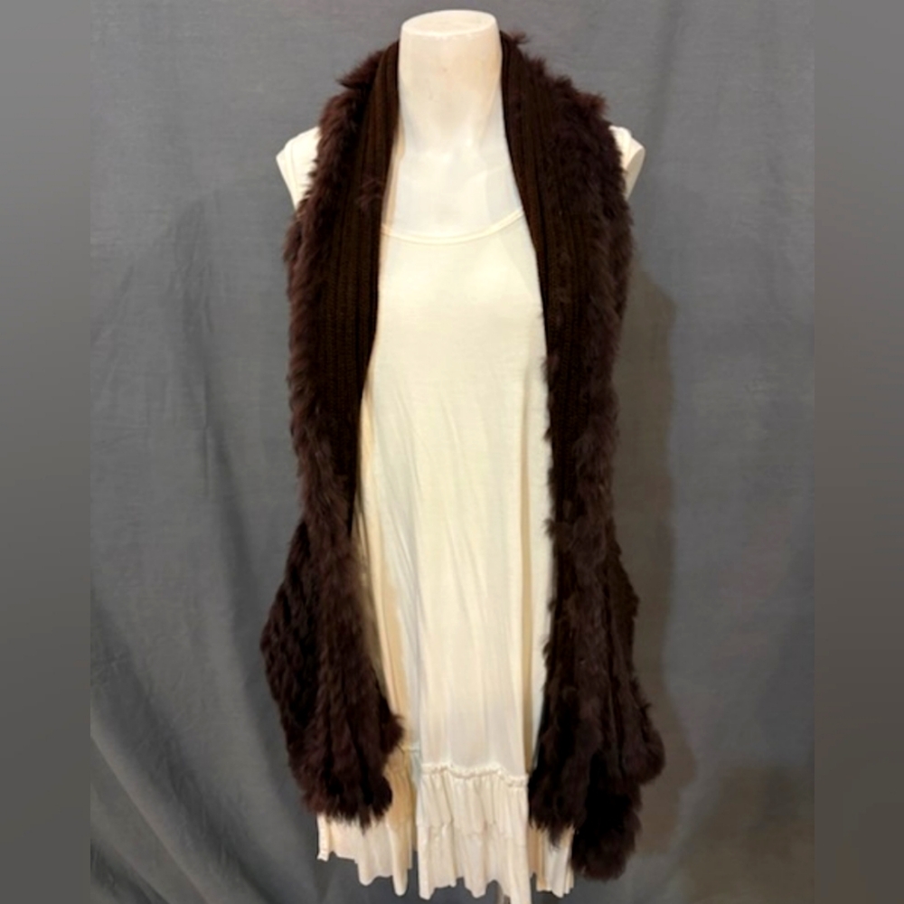 Brown Women's Rabbit Fur Cardigan Vest